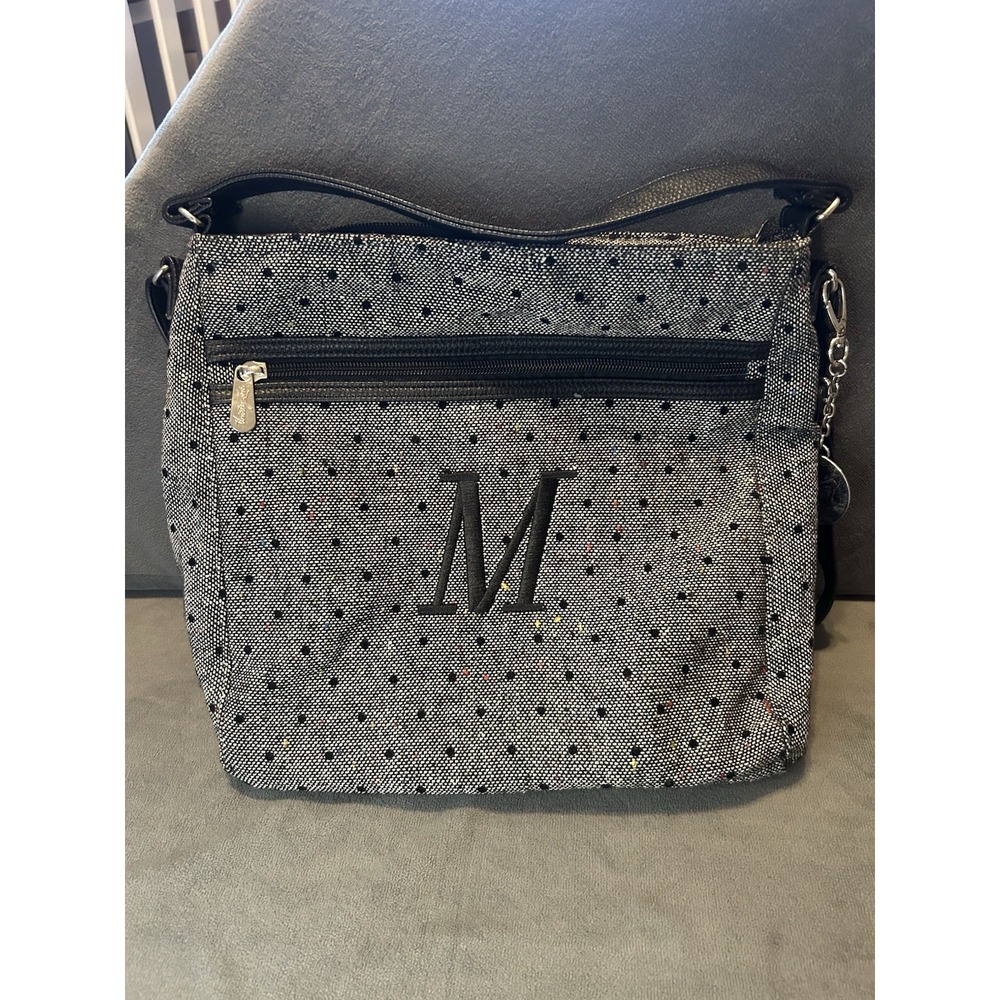 Thirty-One Gifts Crossbody Shoulder Bag Black White Polka Dot Monogram M